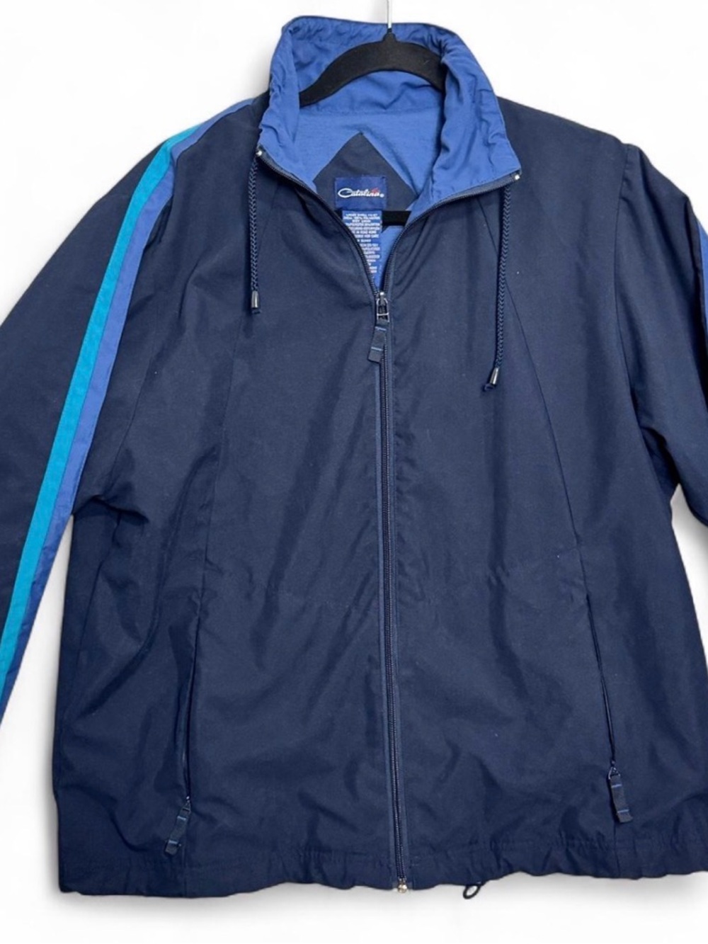 Catalina Windbreaker Jacket Navy Teal Stripe Sz S Oversized Vintage‎ 90s Street